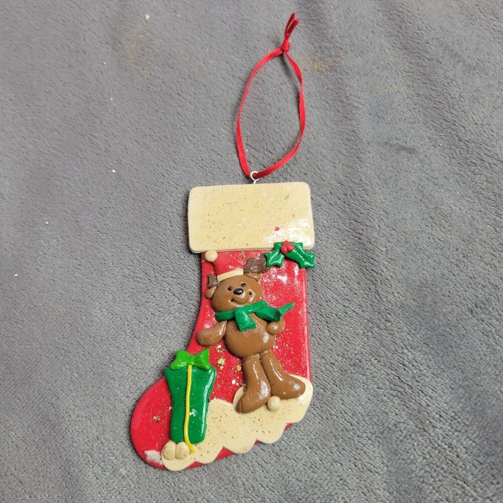 Handcrafted Teddy Bear Christmas Stocking Ornament With‎ Ribbon Hanger 6 Inches